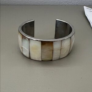 Inlay Shell with sterling silver interior cuff Bracelet